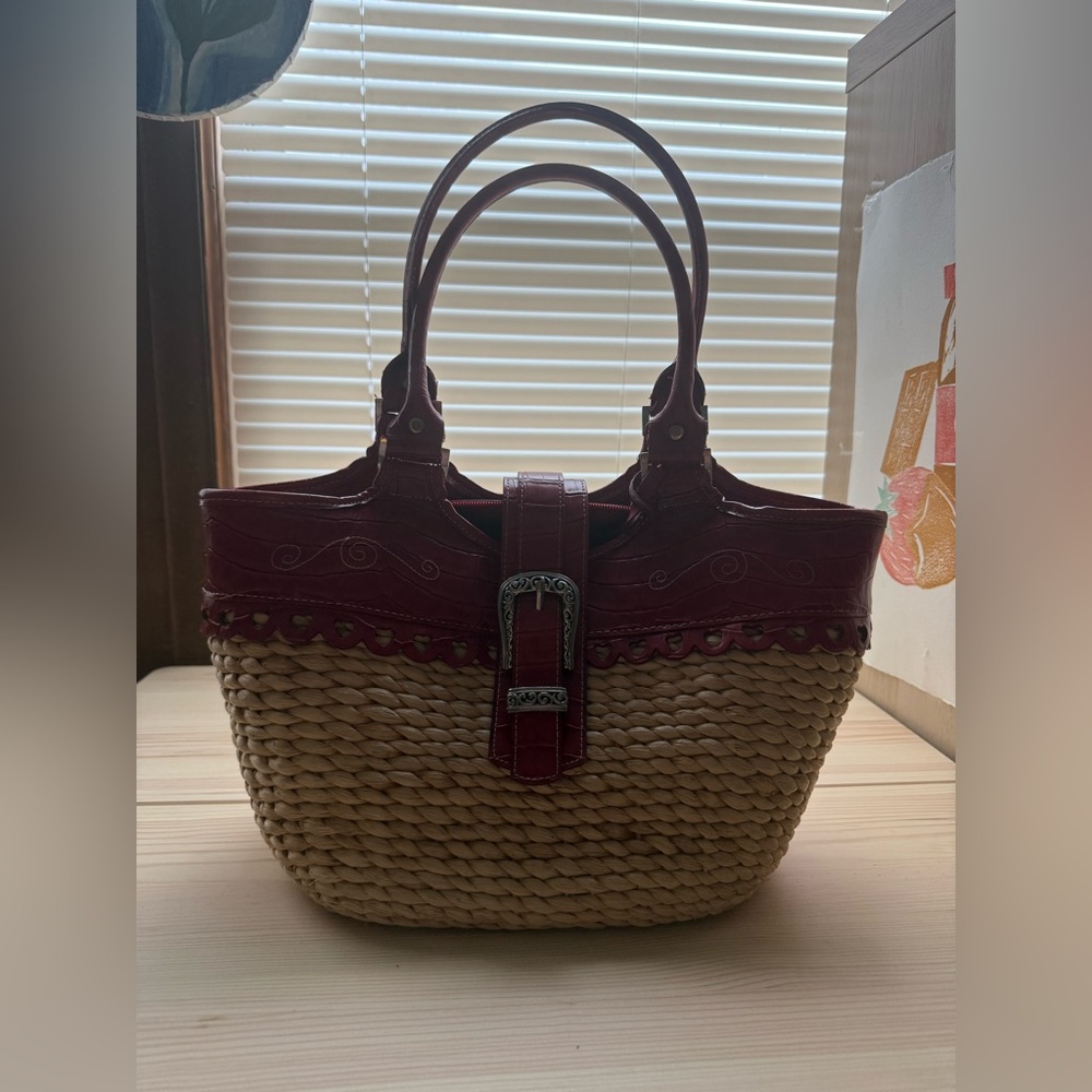 Faux leather red picnic basket purse